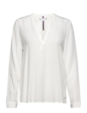 Viscose Solid V-Nk Blouse Ls Bluse Langermet Hvit Tommy Hilfiger