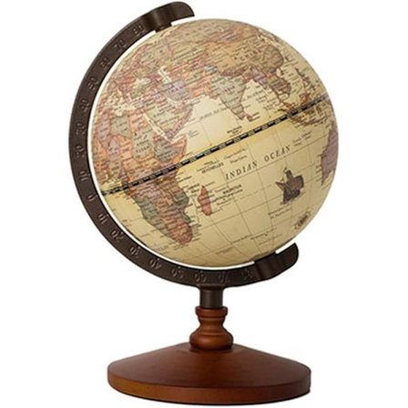 Antik globus med træfod, vintage dekorativ bordglobus. Antik globus med træ