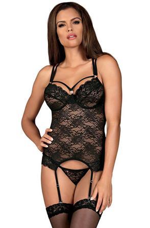 Obsessive 860-COR-1 Corset & Thong Black S/M seksikkäät alusvaatteet