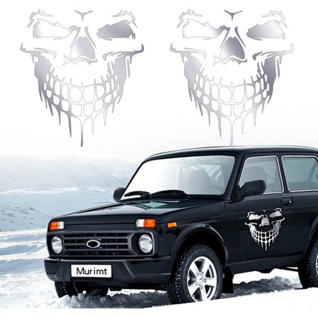 2 st Reflekterande Skalle Dekaler för Bil, Färgglada Cartoon Vatten