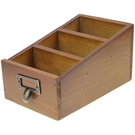 Treboks for oppbevaring av visittkort med 3 rom, retro