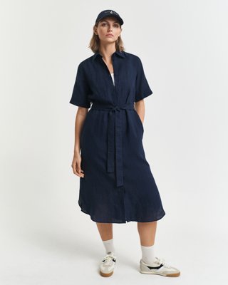 GANT - Kortermet skjortekjole i lin til dame evening blue