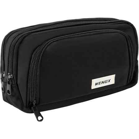 Pencilkasse med stor kapacitet, glat pencilkasse med lynlås til piger og drenge med 4 rum, penalhus, kontorartikler, organizer, makeup taske (sort)