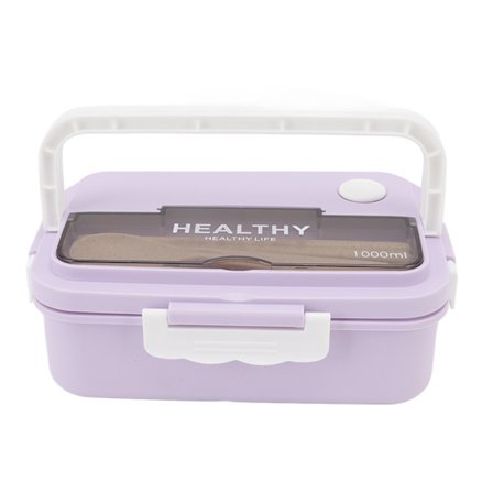 Lunchlåda i plast med 3 fack, 1000 ml, mikrovågssäker Bento för barn, vuxna, studenter, kontor, Taro Lila