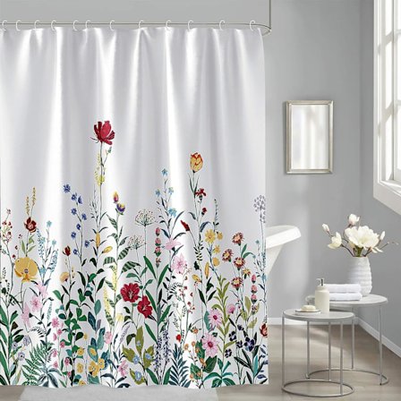 Blomster bruseforhæng, bladrige blomster bruseforhæng til badeværelse,