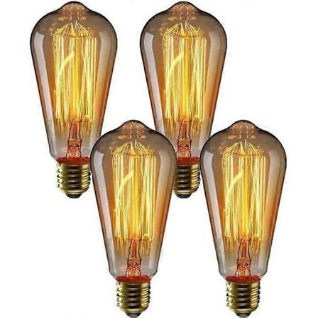 4 X E27 Wolka 40W Edison Glødepære Vintage ST64 Varm Hvit