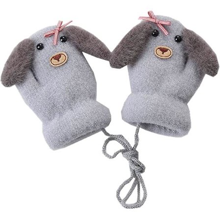 Söta spädbarnshandskar med rosett och hundmotiv, vintervarma med plyschfoder, termiska, hängande på halsen, vantar, julklapp till flickor och pojkar, 