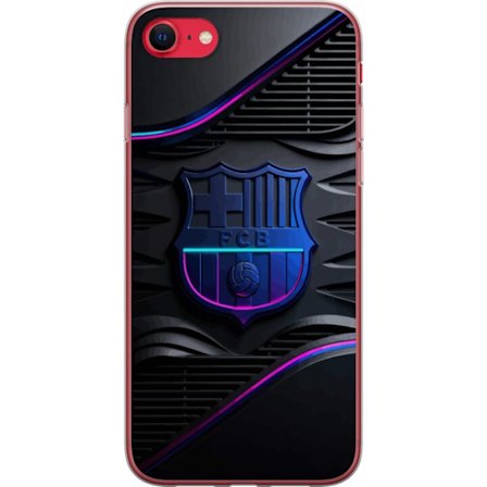 Kompatibelt Mobildeksel til Apple iPhone SE (2020) FC Barcelona klubbemblem i neonblått og rosa med futuristisk metallisk design