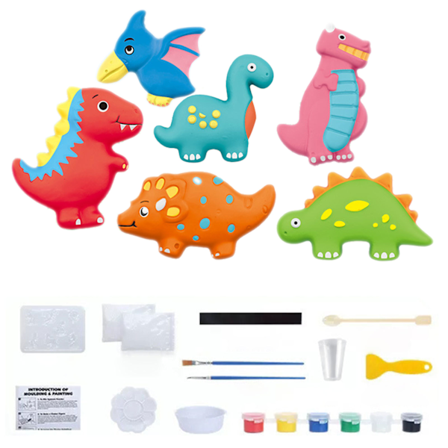 Dinosaur Male- og Malingssett for Barn DIY Maling Gipsdukker Nyhet Graffiti Leke Bursdagsgave til Gutter og Jenter
