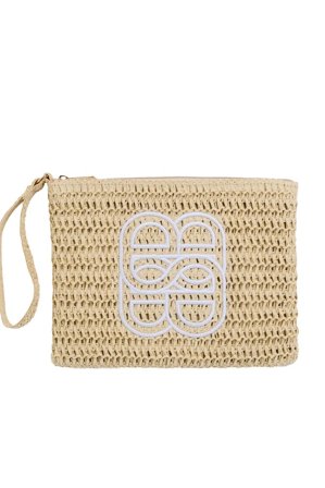 Mim Straw Clutch Beige