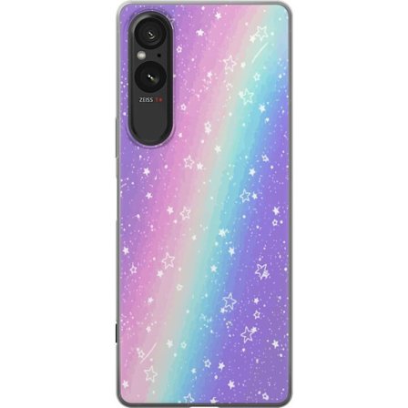 Kompatibelt Mobildeksel til Sony Xperia 5 V Rainbow-farget pastellbakgrunn med hvite stjerner og gnistrende prikker i myk overgang