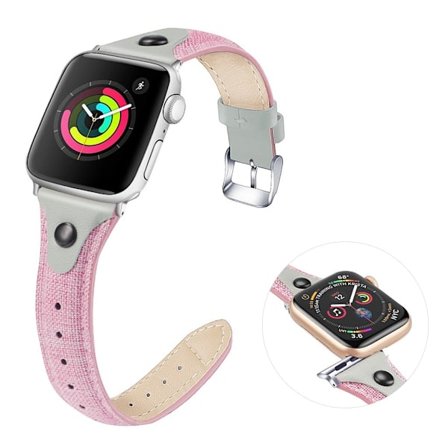 Apple Watch Series 5 / 4 44mm kangas aidosta nahasta valmistettu kellonauha - Pinkki / Harmaa