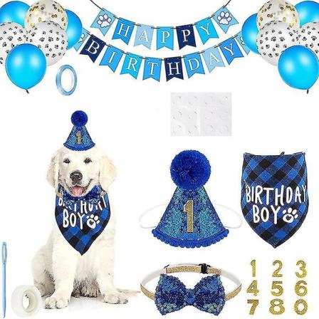 Hunde Fødselsdagsfest Tilbehør, Hunde Fødselsdag Bandana Dreng Med Hunde Fødselsdagsfest Nummer Hat Sløjfe Kage Legetøj Lad Os Pawty Paw Balloner Hund