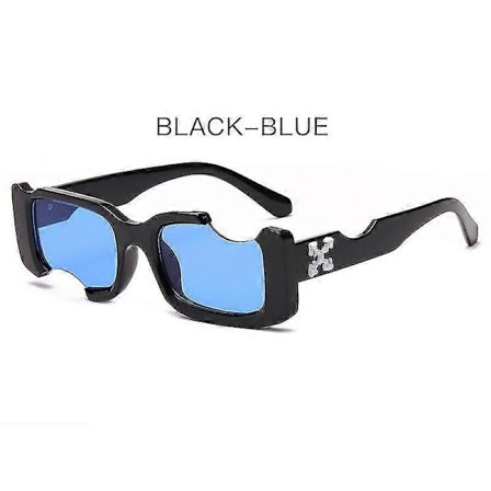 Hiphop-inspirerade Kvadratiska Solglasögon för Kvinnor och Män - Unik Design med Hål - Vita Solglasögon - Blå Dammodeller - Vintage Shados Ögonbryn - 