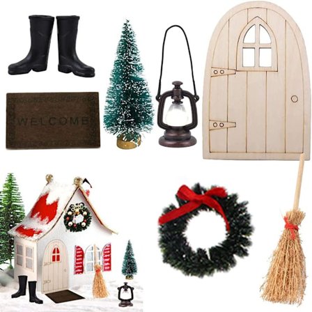 Jultomtens dörrtillbehörssats dekorativ dansk jultomtens dörr Nissehus dockhus 1/12 julgransdekoration
