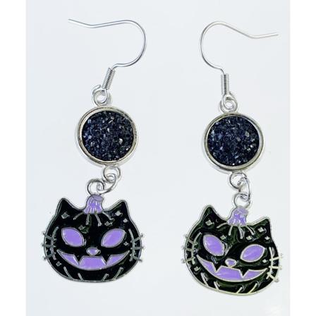 Örhängen Katt Pumpa Halloween Pumpkin Cat Rostfri Krok Black