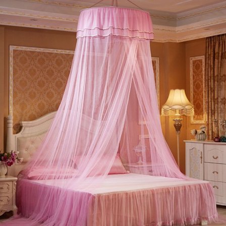 Seng baldakin, seng gardin med 2 sommerfugle, baldakin seng gardiner pink