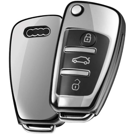 Bilnøkkel kompatibel med Audi A1 A3 A4 A6 Q3 Q5 Q7 S3 TTs tilbehør TPU silikonlærdeksel (sølv)