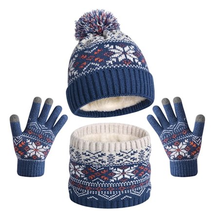 Strikket hue-, halstørklæde- og handskesæt til børn, fleeceforet pompon vintertilbehør til småbørn, piger og drenge, udendørs legesæt til koldt vejr
