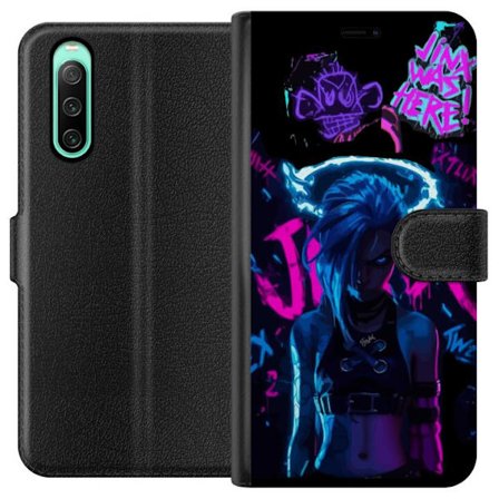 Yhteensopiva Lompakkokotelo Sony Xperia 10 IV Jinx juliste Arcane League of Legends LoL hahmo neon graffiti pelaaminen fanart Netflix anime suunnittel