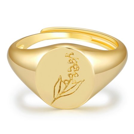 Handgjord blomst signet ring - 18K guldring - minimalistisk