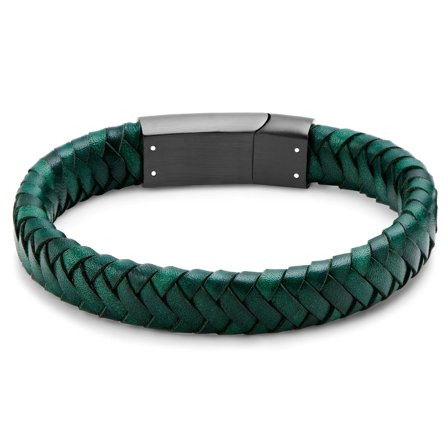 Green Braided Leather Bracelet for Men - Leather bracelets