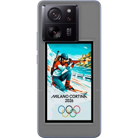 Kompatibelt Mobildeksel til Xiaomi 13T Pro Retroplakat Cortina Milano 2026 med fjell, vintersportsutøvere, italienske trikolor, Milano-katedralen og o