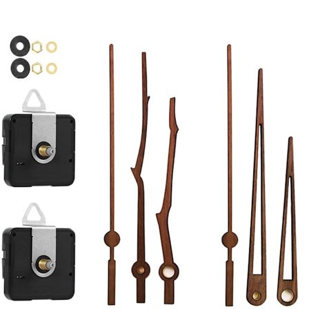 2-delt lydløst klokketilbehørssett DIY Hjemmeinnredning Veggklokkereparasjonssett med svarte valnøttvisere og kvartsverk, total aksellengde 20 mm (