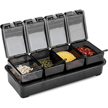 4 kpl Läpinäkyvä Maustelaatikko, Kirkas Maustepurkki Mausteteline Maustekulho 4 Lusikalla, Maustepurkkien Säilytysastia, Erotettava Kirkas Läpinäkyvä