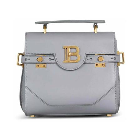 Balmain B-Buzz Calfskin Logo Tas , Grijs , Dames , Maat: ONE Size Handtassen