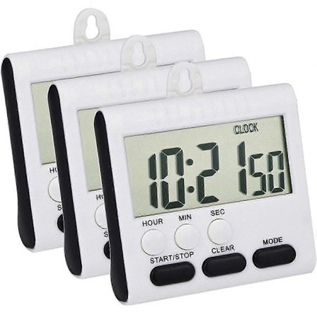 Magnetisk Kökstimer 3-pack 24-timmars Digital Väckarklocka med Högt Alarm Stor Display Svart