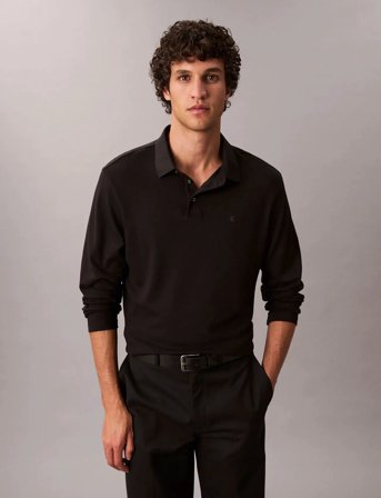 Calvin Klein Ls Supima Cotton Solid Polo - Black - L