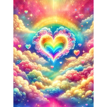 Diamond Art Kits til voksne - Regnbuehjerte 5D diamantmalerier til begyndere - Runde DIY kunst- og håndværkssæt til hjemmeindretning - Gave - 30x40 cm
