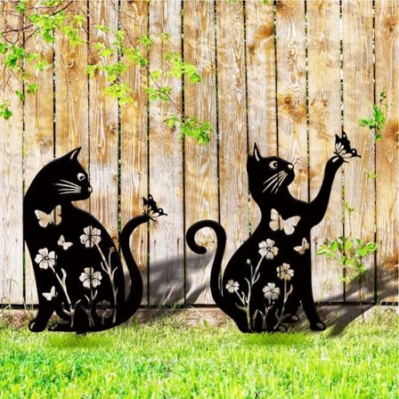 Svarte kattesilhuetter for hageplen utendørs dekorasjoner