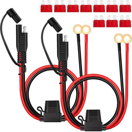 2-pakning 2M SAE-startkabel, 16AWG - 12V SAE-forlengelseskabel med støvhette -