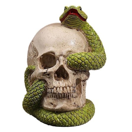 Skallefigur Skummel Skallehode Dekor Resin Skallehode Med Slange Håndverk Ornament For Hylle Bord Kaffe