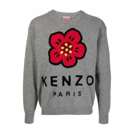 Kenzo, Round-neck Knitwear Grijs, Heren, Maat:S,wol