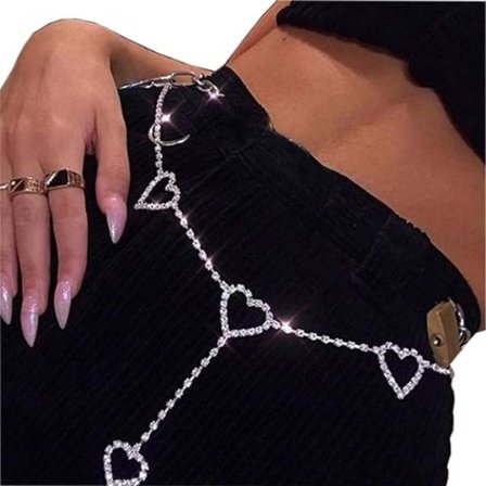 Rhinestone Body Chain Belt Crystal Waist Chain Heart Pendant Summ
