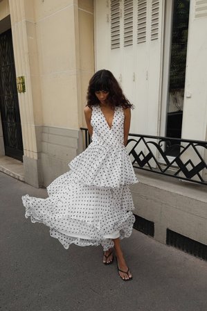 Linn Eklund x NA-KD Chiffon Tiered Skirt Maxi Dress - Prikkede Kjoler - Prikket - EU 36