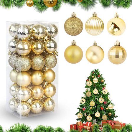 36 Pak Assorterede Julekugler med Ubrækkelige Vedhæng