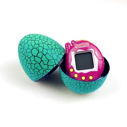 Tamagotchi Pets-90-tallsnostalgi leker 9CM Grønt eggeskall + rosa kjæledyr