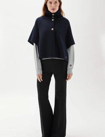 BUSNEL Lisalou Cableknit Collar Cape - Navy - M