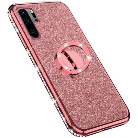 Huawei P30 Pro Stötdämpande Skal Med Ringhållare Strass Svart
