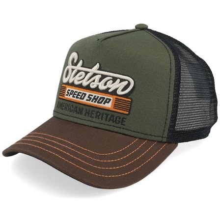 Stetson - Grün Trucker Cap - Kids Speed Shop Chestnut/Olive A-Frame Trucker @ Hatstore