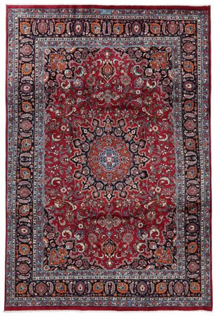 Handgeknoopt Mashad Vloerkleed 230X348 Wol Donkerrood/Zwart