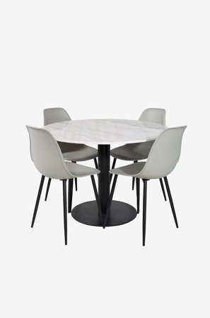 Venture Home - Ruokailuryhmä Estri ja ruokapöydän tuolit Penally, 4 kpl - Valkoinen - Ruokailuryhmä 4 hengelle - - Homeroom