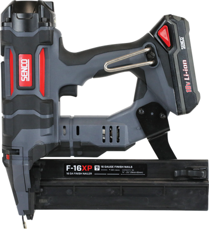 Senco Fusion F-16XP Viimeistelynaulain akun ja laturin kanssa, Koneet