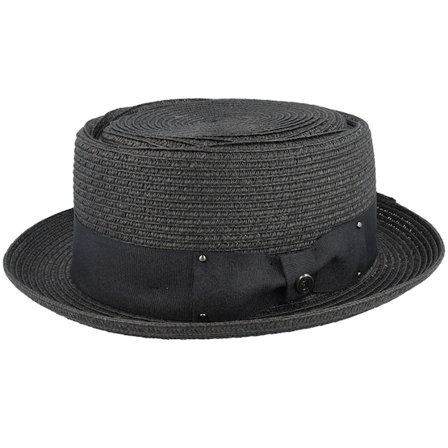 Jaxon & James - Zwart porkpie Hoed - Toyo Braided Black Pork Pie @ Hatstore