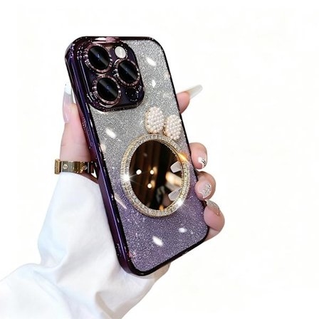Lämplig för iPhone 15-serien mobiltelefonfodral, med spegel, gradient glitter mobiltelefonfodral (Lila, iPhone 15 plus)
