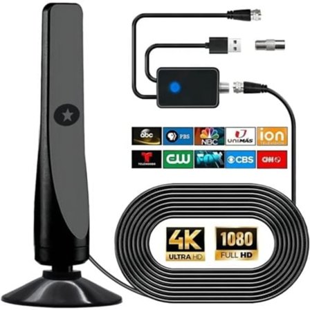 Digital TV-antenn, kraftfull inomhus/utomhus HDTV-antenn med förstärkare, 360° 80 km TV-antennmottagning, stöder 4K 1080P, kostnadsfri TV DVB